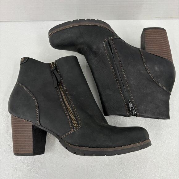 Clarks Bendables Ankle Boot Size 8.5 Black Leather Side Zip Block Heel Bootie - Picture 2 of 9